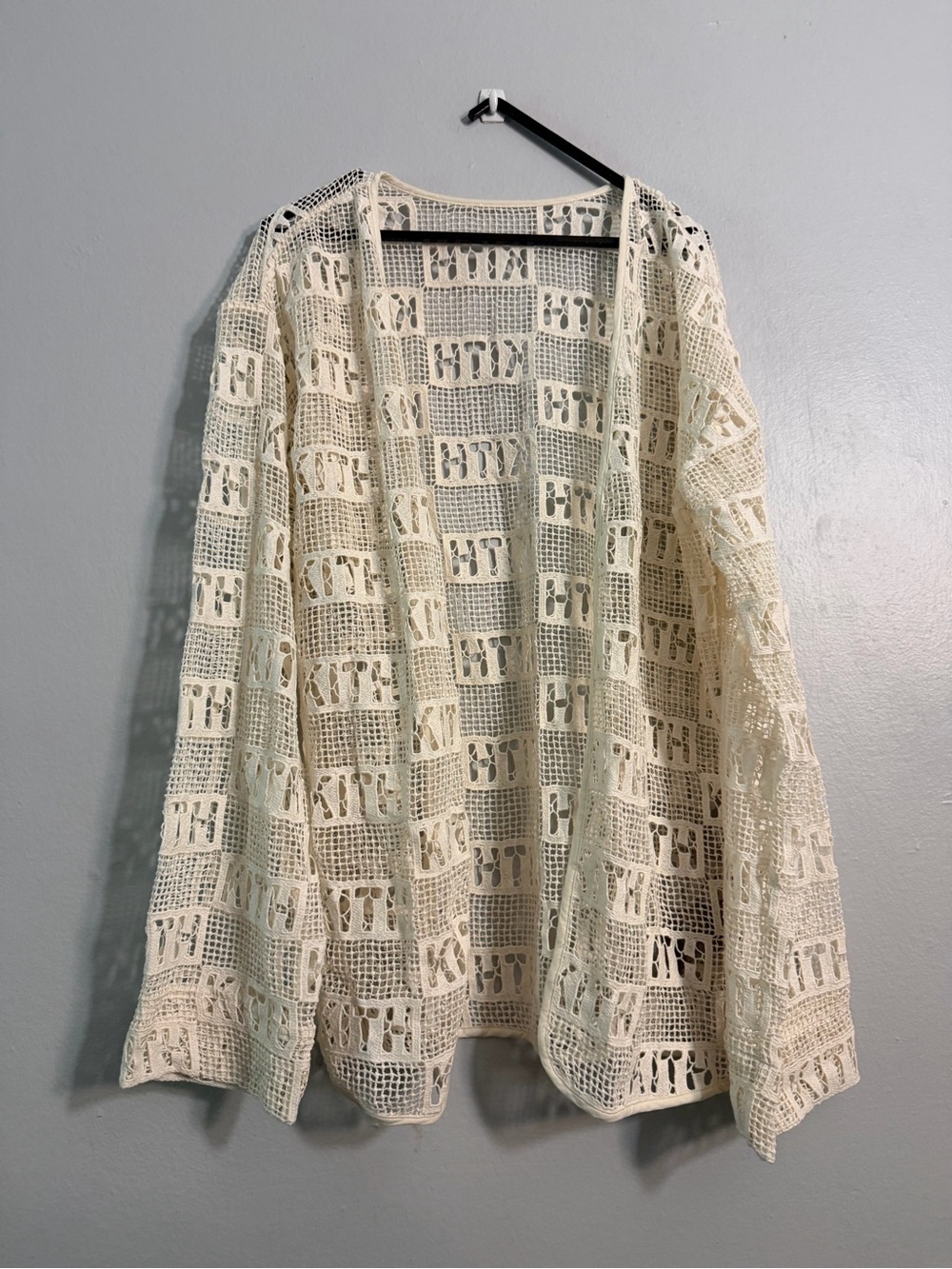 Kith Ethan Logo Lace Open Knit Cardigan In Off White
